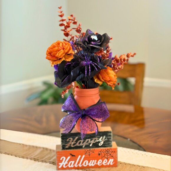 Halloween Faux Floral Arrangement in Mason Jar - Home Holiday Decor - Picture 9 of 9